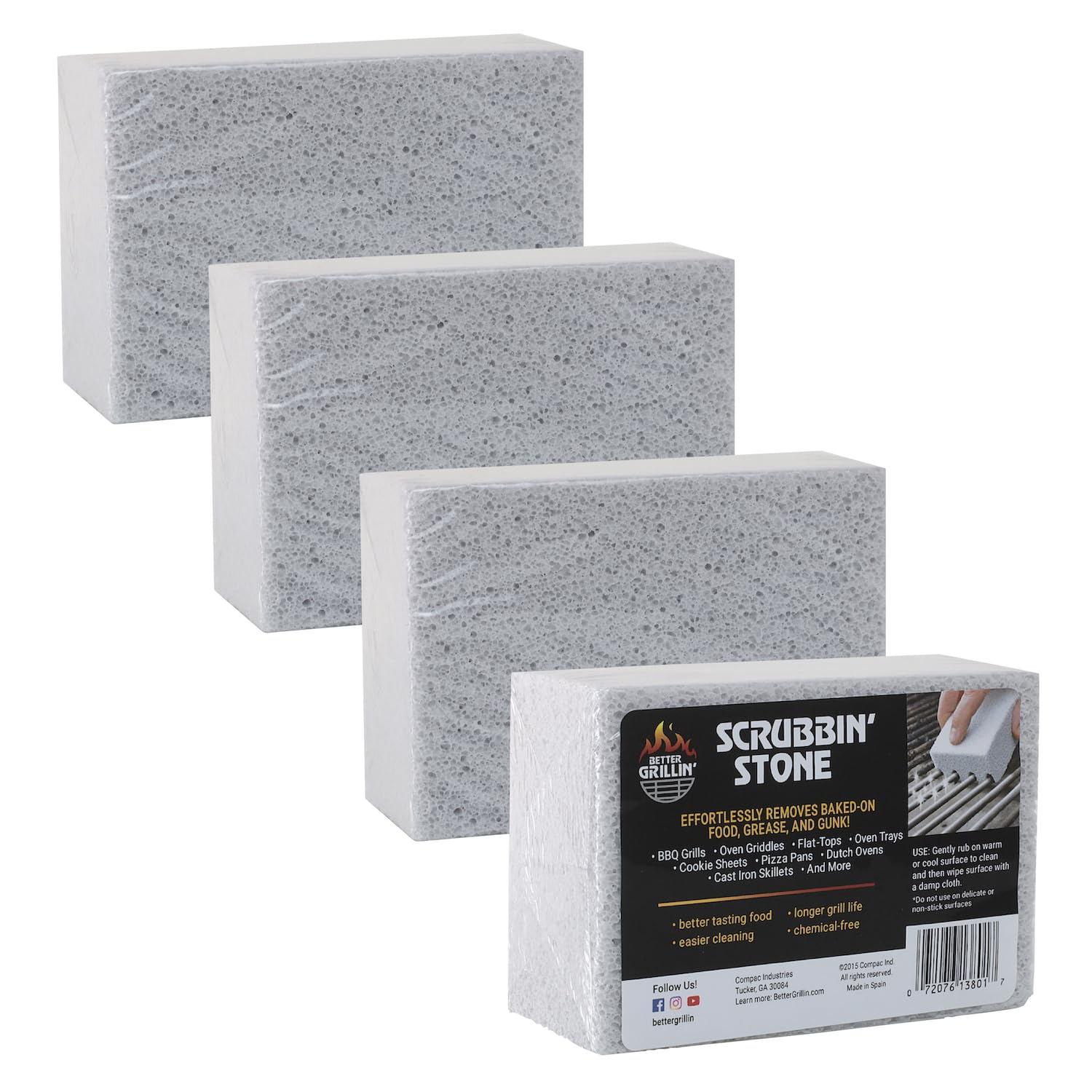 Better Grillin Scrubbin Stone Grill Cleaner-Scouring Brick/Barbecue Grill Brush/Barbecue Cleaner for BBQ, Griddle, 4pk