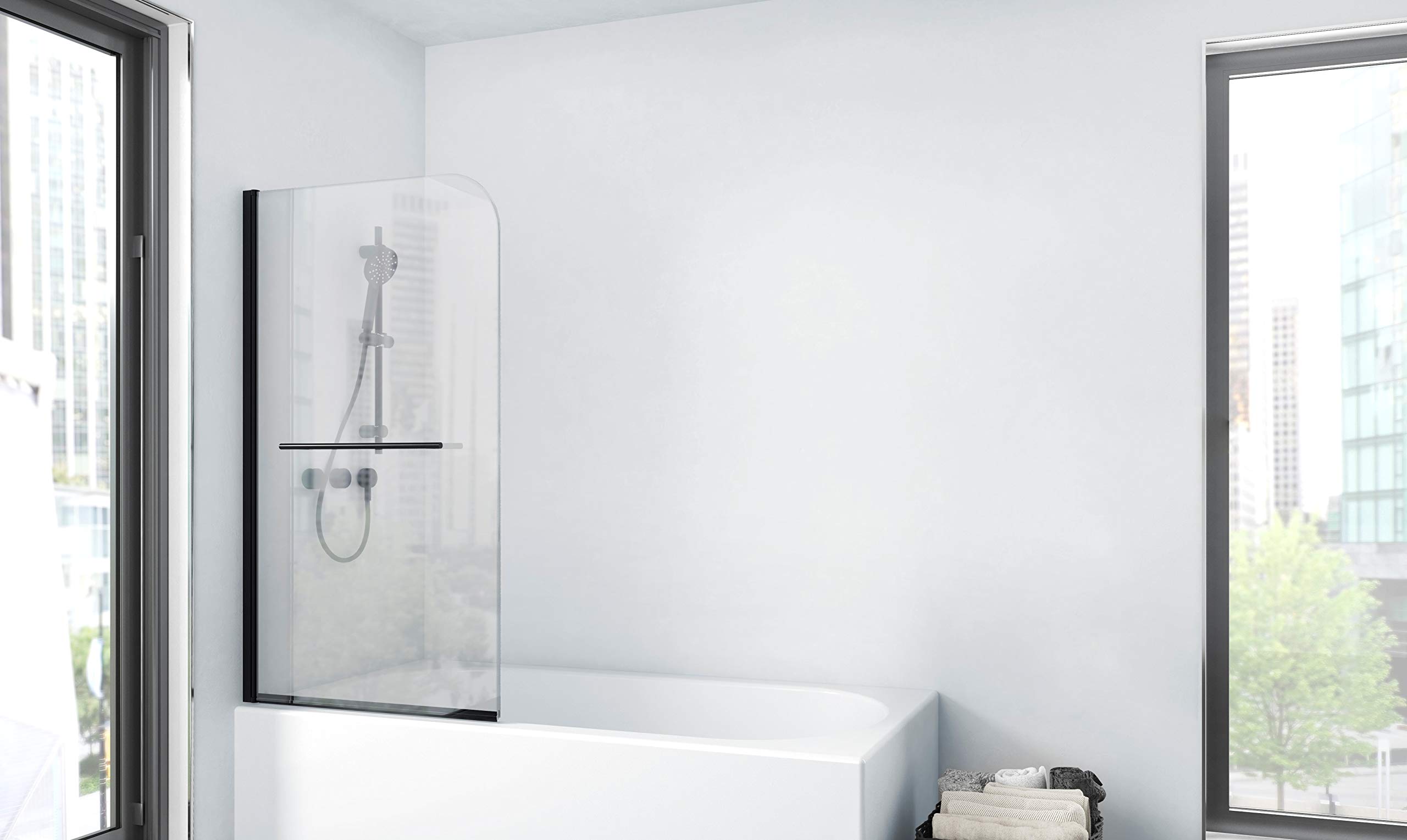 Mampara de ducha CITY 75 x 140 cm - abatible en una parte - montable en ambos lados - vidrio de seguridad monocapa de 4 mm de espesor - diseño negro mate