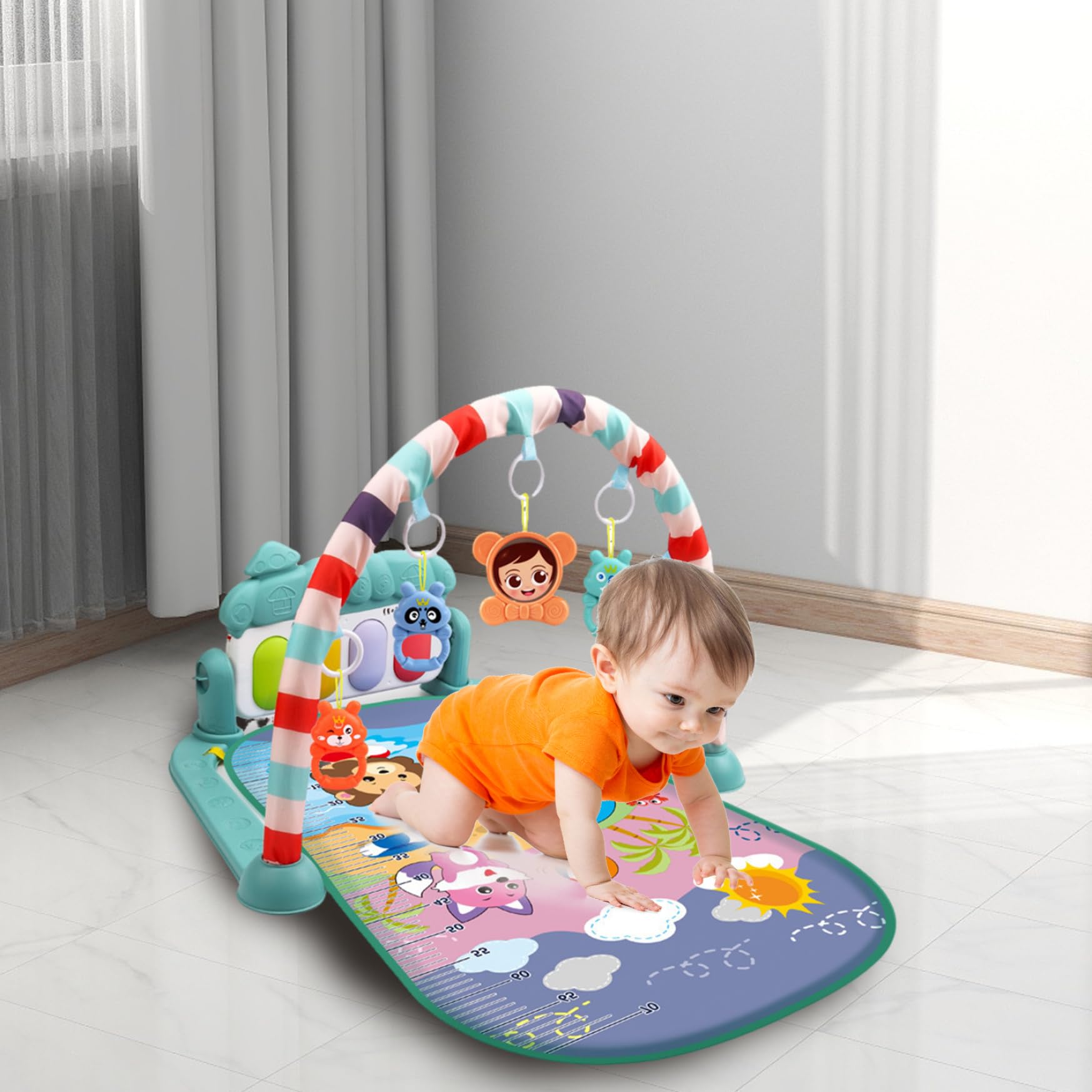 Centro de actividades para bebés con música y luz Tapete de juegos para gimnasio para bebés fácil y seguro con colgante de sonajero Tapete de juego extraíble con tablero ajustable para recién nacidos