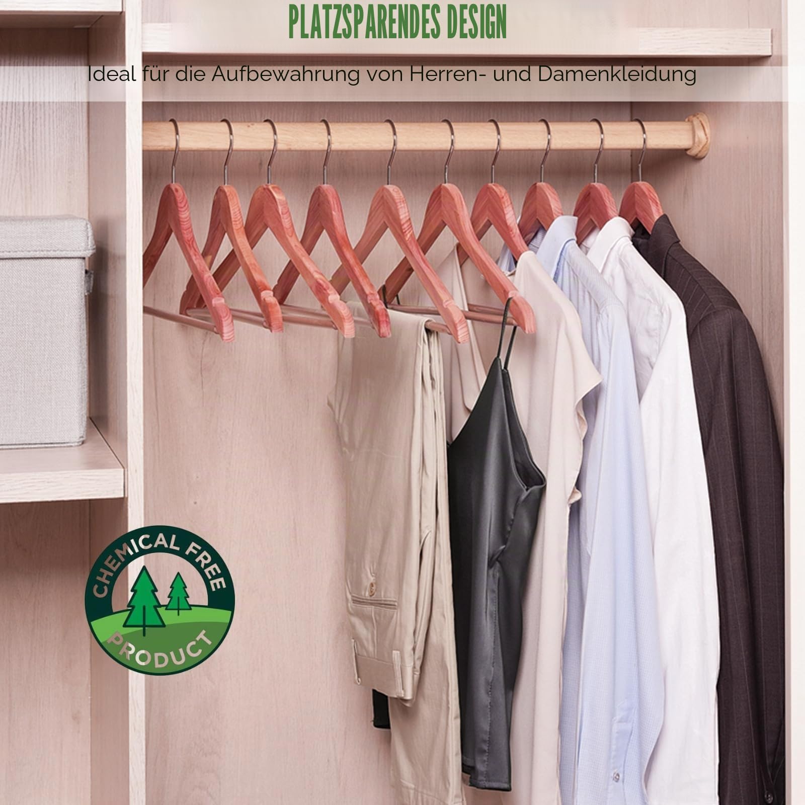 Amber Home Kleiderbügel aus amerikanischem Zedernholz, Glatte Oberfläche, für Anzug, Hemd, aromatische Zedern-Kleiderbügel mit drehbarem Haken und Kerben für Kleid, Jacke, Hose (Zeder, 16) | Kleiderbügel aus Holz mit rutschfester Hosenstange, Zedern-Kleid