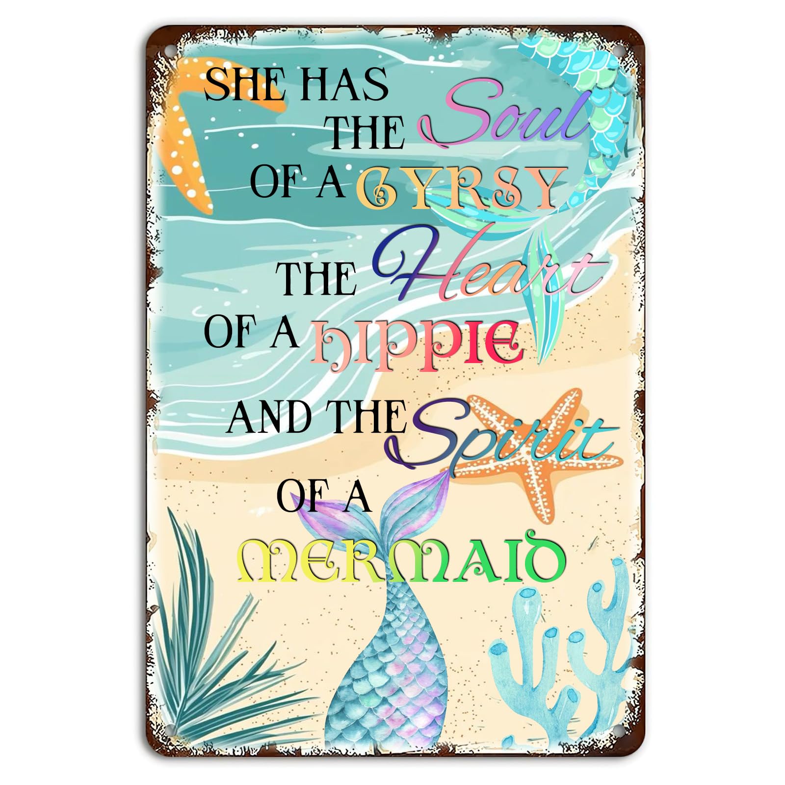 Bohemian Style Women Theme Vintage Metal Sign Romantic Personality Quote Wall Decor Plaque for Home Cafe Leisure Area 12x8 Inch