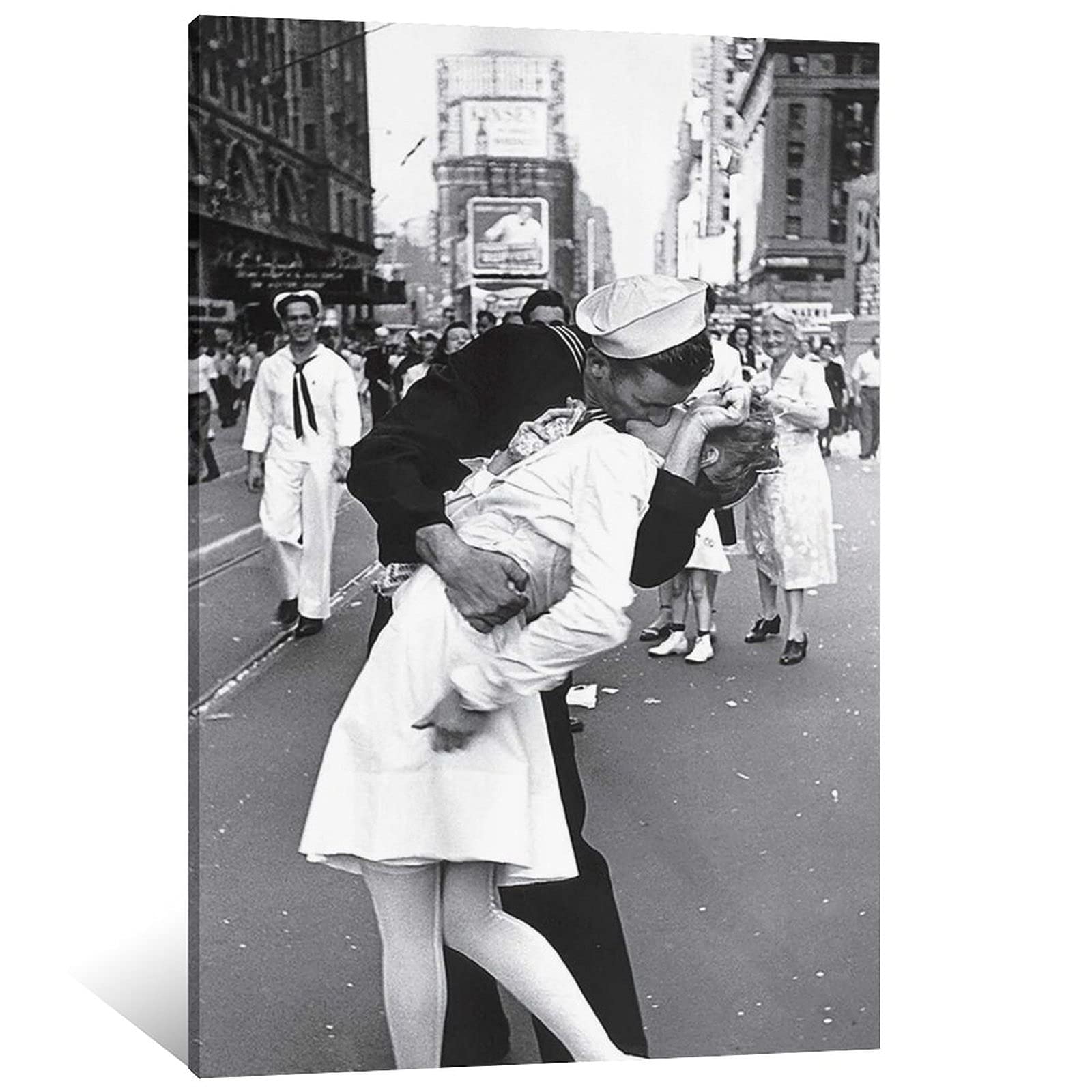 Sailor kissing Nurse in Times Square Iconic Black & White Photo Canvas