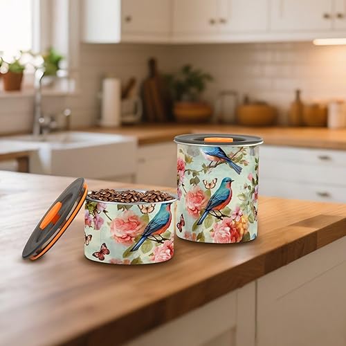 Miniatura 6 de Bote de café de acero inoxidable pájaro mariposa flor vintage contenedores de almacenamiento de alimentos con tapa hermética 30 oz 202a8112