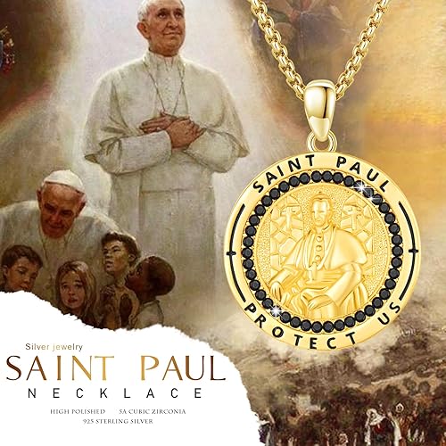 Vista 442 de Collar con colgante de plata de ley 925 con medalla de San Patrón, joyería religiosa para hombres y mujeres, con cadena de acero inoxidable 316L