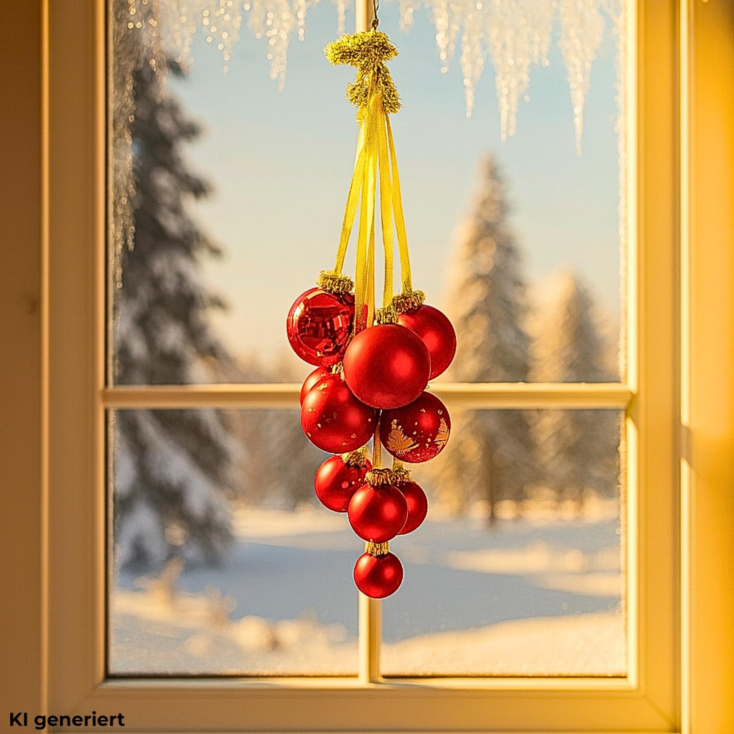 Dekohelden24 Lauschaer Christbaumschmuck - 10er Set Christbaumkugeln Lauscha, Glaskugeln, Fenstergehänge, Baumkugeln für Fenster, Fensterkugeln in rot, aus Lauscha, von 5 bis 8 cm.