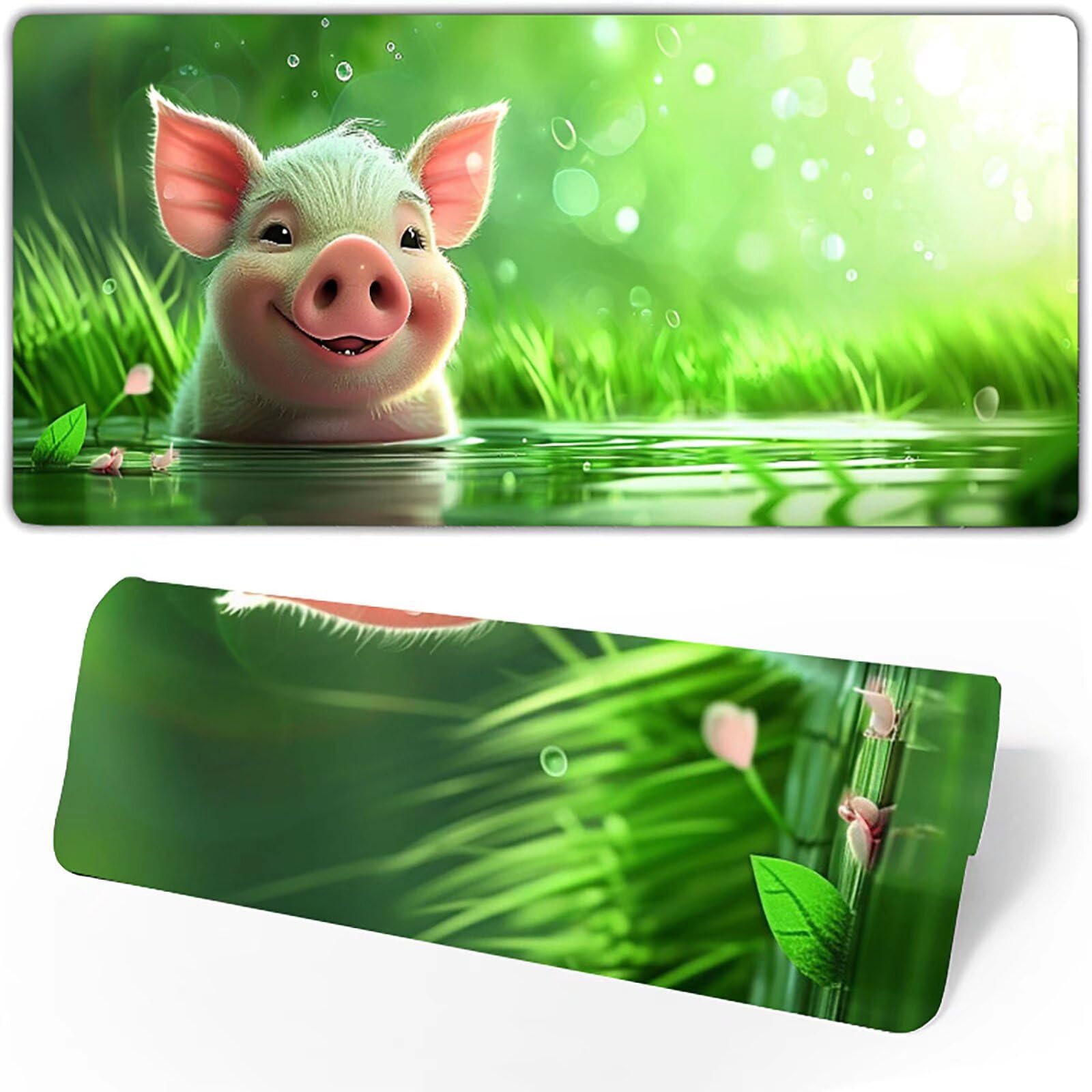 Gamingowa podkładka pod mysz, różowa podkładka pod mysz XXL, 1400 x 600 x 3 mm, XXL, świnka, akcesoria gamingowe z antypoślizgową podkładką, wodoodporna i trwała, do biura i myszki dla dziewcząt,