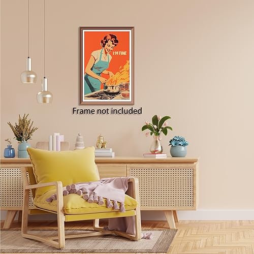 Miniatura 4 de Arte de pared de cocina divertido vintage I'M Fine Happy Housewife impresiones en lienzo pintura retro de los años 50 diversión cocina cocina llama