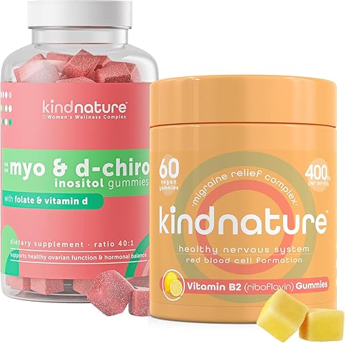 Kind Nature - Paquete de bienestar de mio-inositol y vitamina B2, equilibrio hormonal, alivio de migraña y gomitas de apoyo energético