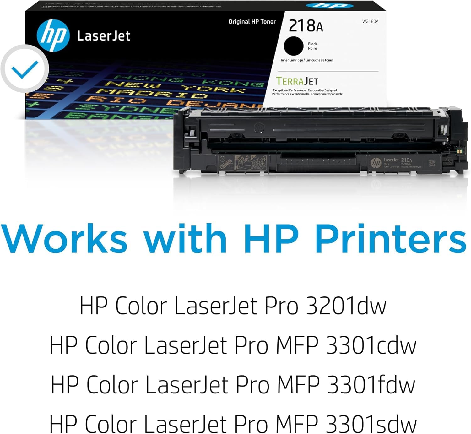 HP 218A Toner Cartridge 4-Pack (Black, Cyan, Magenta, Yellow) | Compatible Color LaserJet Pro 3201 & MFP 3301 Series Printers | W2180AQ1 Combo Pack
