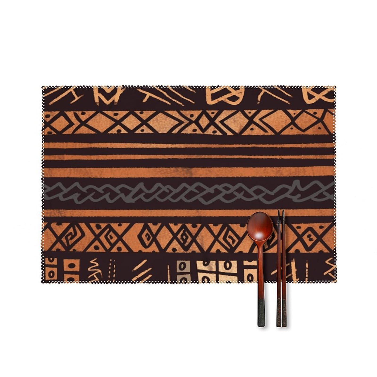 African Mud Cloth Tribal Placemats Set of 6 Washable Heat Resistant Non-Slip Place Mats Easy Clean Table Protective Placemats Farmhouse Decorate Dining Table Mat for Kitchen 12X18In