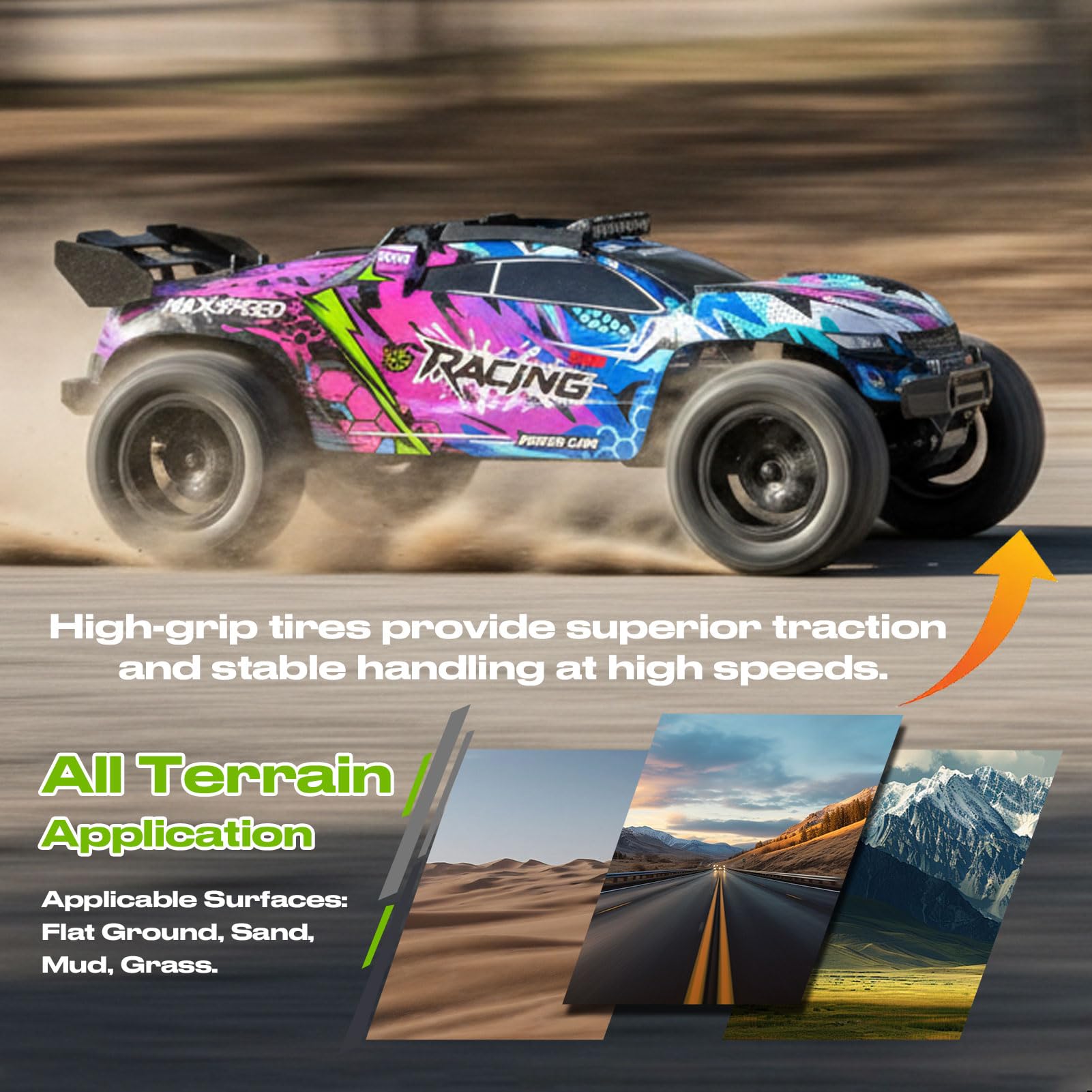 Coche RC 1:8 2WD 50KM/H con 2 Baterías 7.4V 2600mAh, Motor RC550, Control Proporcional 2.4GHz, Coche Todo Terreno con Luces LED, ESC 45A, Servo 6KG, Regalo Niño Adulto