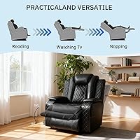 Vista 6 de Juego de sofá reclinable eléctrico de cuero de 3 piezas con carga USB, iluminación ambiental LED y consola de almacenamiento, sofá modular