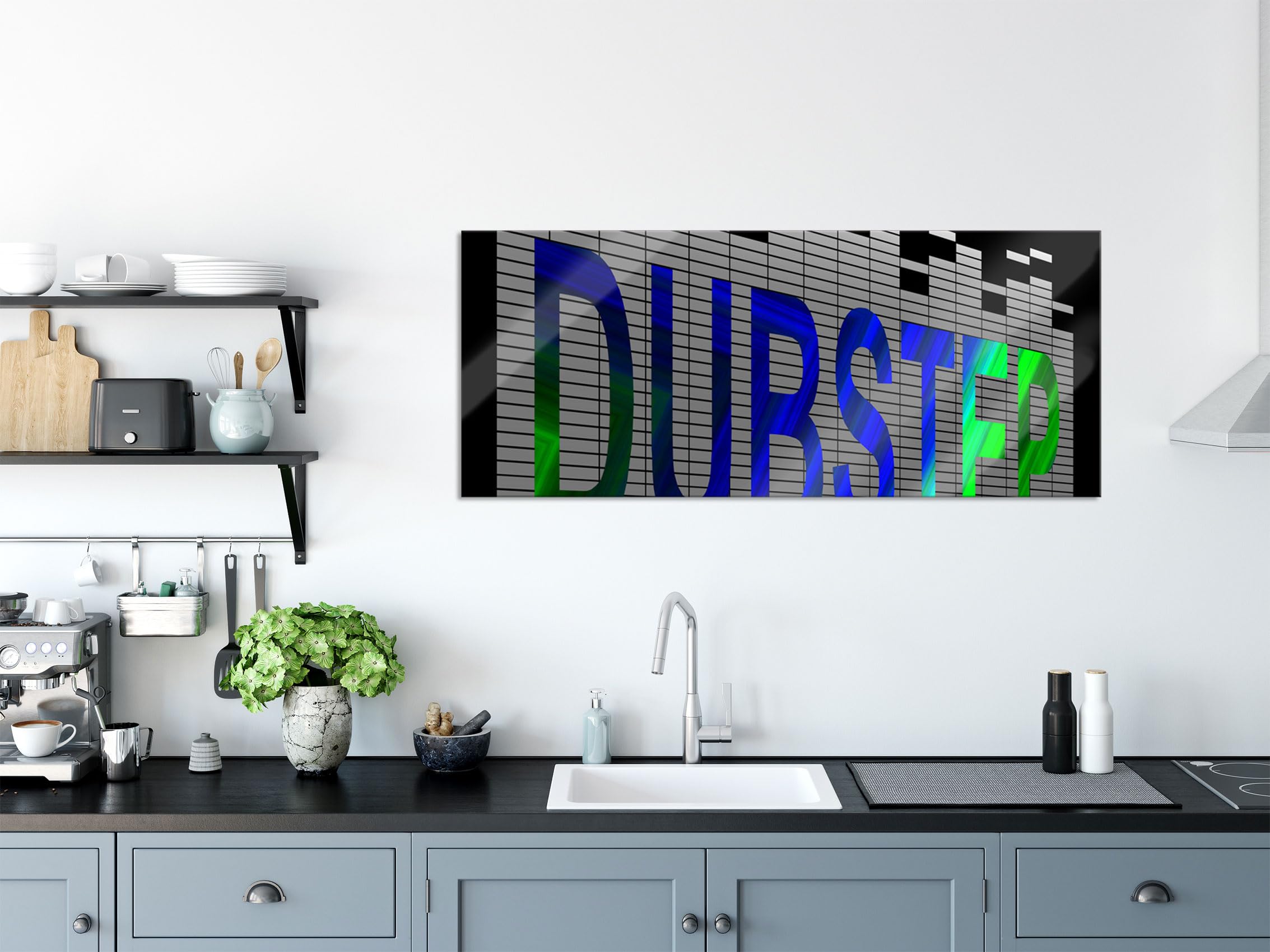 Quadro in vetro panoramico, da parete in vero vetro, direzione musicale Dubstep, 120 x 50 cm, con sospensione e distanziatore