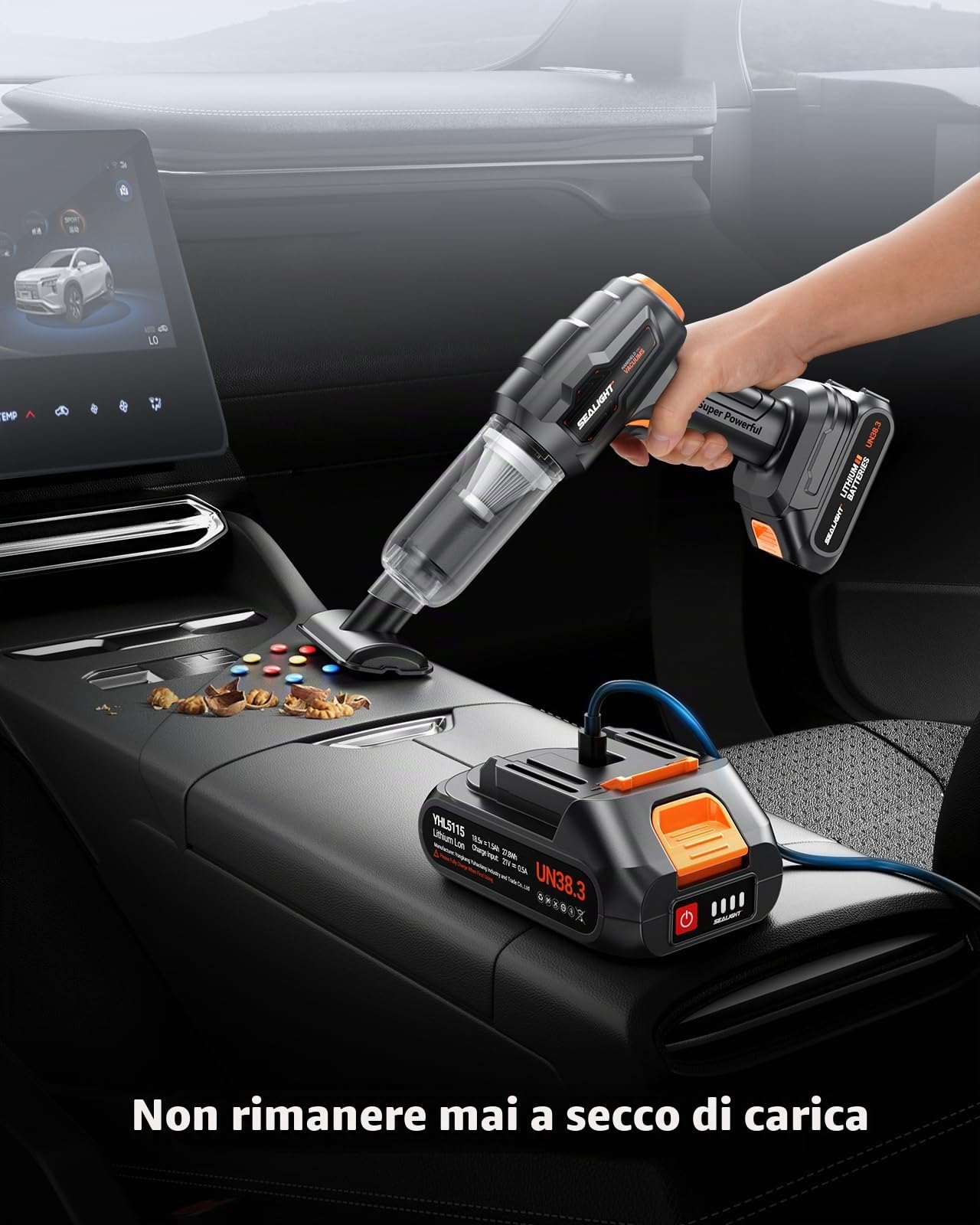 SEALIGHT Aspirabriciole Senza Fili, 35000PA 9 in 1 Aspirapolvere per Auto Portatile,con 2 Batterie Ricaricabili, Motore Brushless, Mini Aspirabriciole Senza Fili Potente per Auto Casa