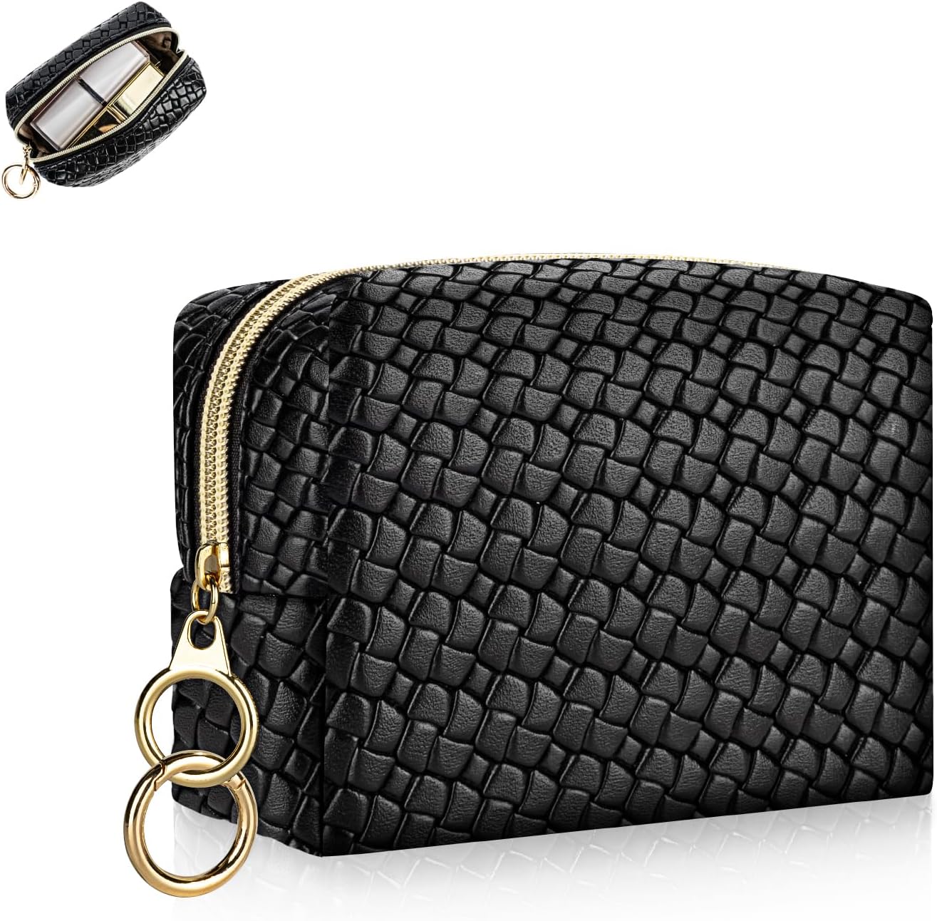 10 * 8 * 6 cm Mini Make up Tasche Kleine Kosmetiktasche f r Handtasche Damen Schminktasche Schwarz Mini-Kulturbeutel PU Leder Wasserdicht f r Makeup Zubeh r Organizer GeldbeutelKariert