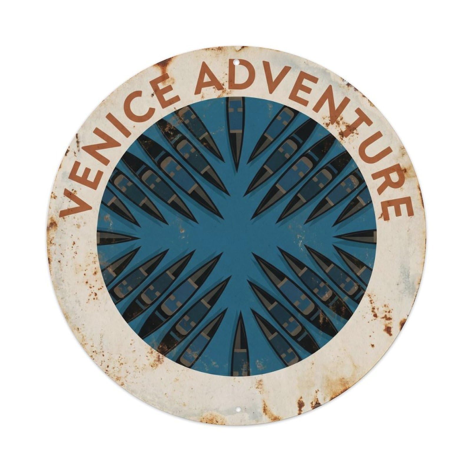 Venice Abstract Gondola Blue Lagoon Travel Classic Sightseeing Metal Tin Sign Plaque Wall Decor for Cafe, Man Cave, Club Bar, Office, Home Garden Round Metal Poster 8x8Inch