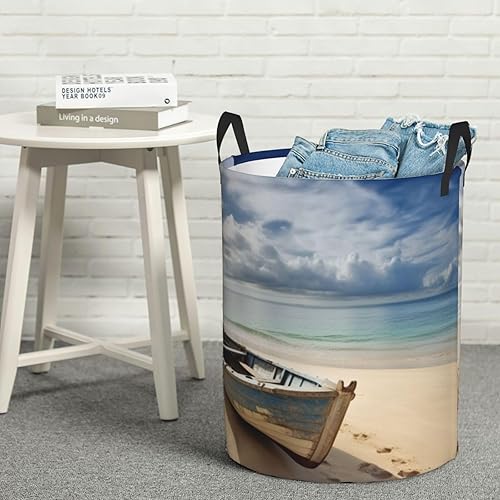 Miniatura 8 de Boat on the Beach print Circular Hamper Waterproof Storage Bin Organizer Basket Laundry Hamper With Handles For Clothes Toys Medium