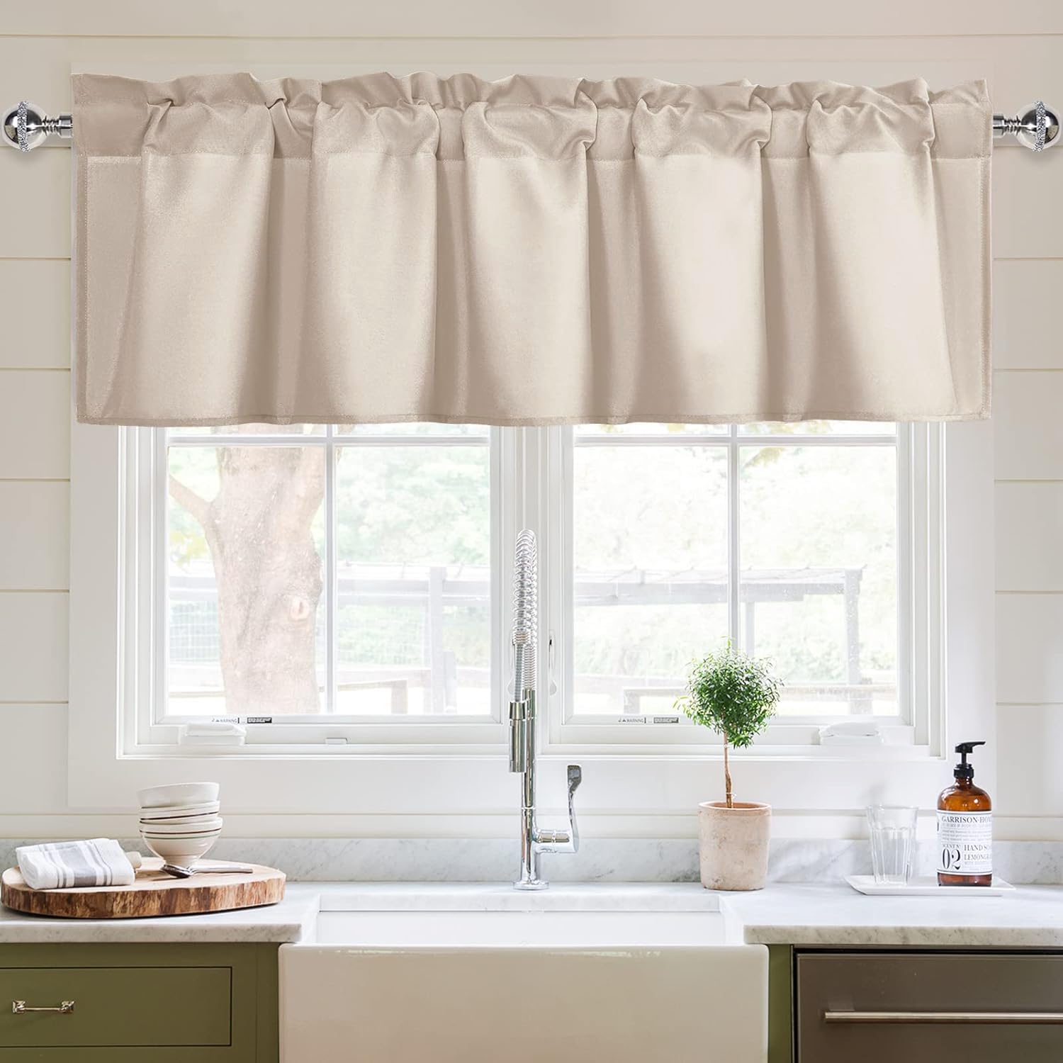XWZO Cantonnières de Cuisine pour fenêtres, Salon, Chambre à Coucher, Salle de Bain, Style Rustique, Salle à Manger, Isolation Thermique, Passe-Tringle, 213,4 x 45,7 cm (l x L), Beige, 1 Panneau.
