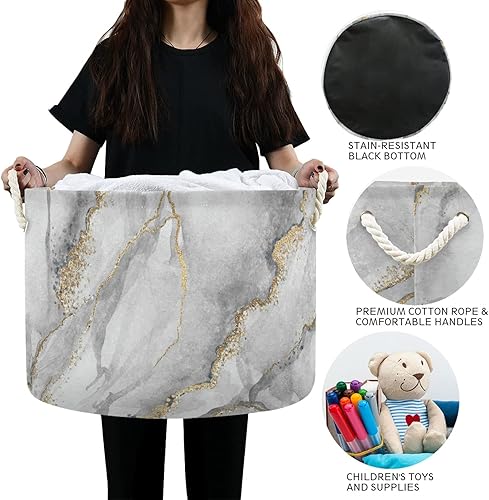 Miniatura 6 de senya Cesta de almacenamiento grande de mármol blanco con venas doradas para juguetes, ropa, caja de almacenamiento de ropa, bolsa organizadora con