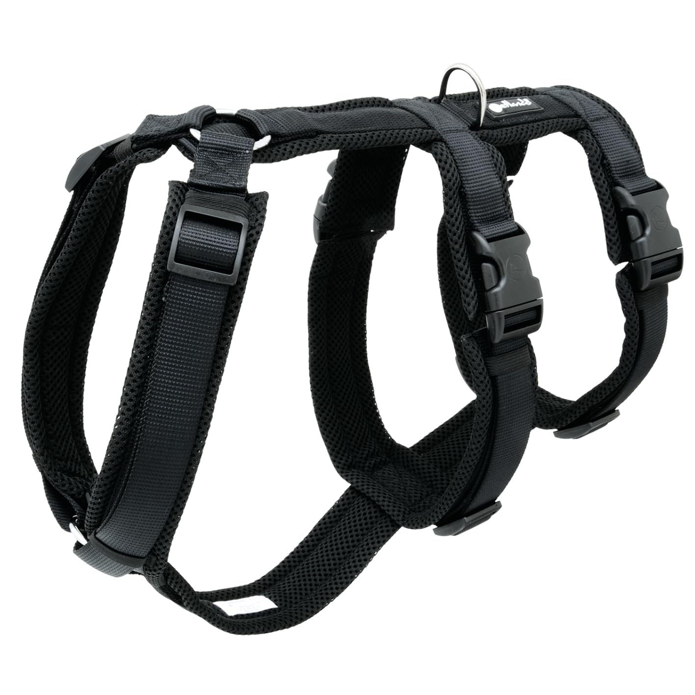 Petlando Sicherheitsgeschirr, ausbruchsicheres Hundegeschirr mit extra Bauchgurt, weich gepolstert mit Mesh, atmungsaktiv, robust, stufenlos verstellbar, Geschirr für große Hunde, Schwarz, L