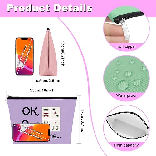 Miniatura 2 de Mxrymvu Mahjong Lovers Gift for Women Makeup Bag Mahjong Player Gifts for Friend Grandma, Verde, rosa y morado, Viajes