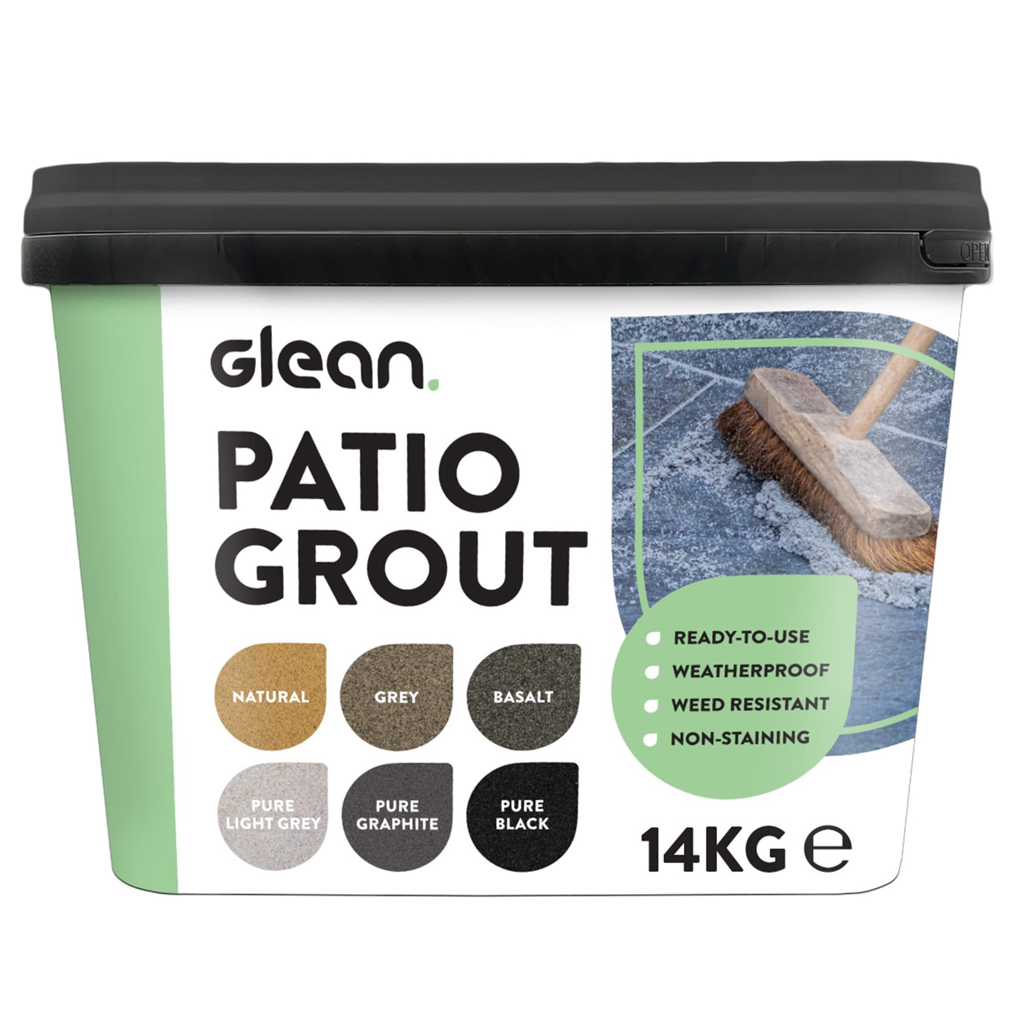 GLEAN Patio Grout | BASALT | 14kg - 20m² Coverage | Jointing Compound | Brush in Patio Grout for Paving Patios & Block Paving | Self Setting All Weather Application | Ready Mixed