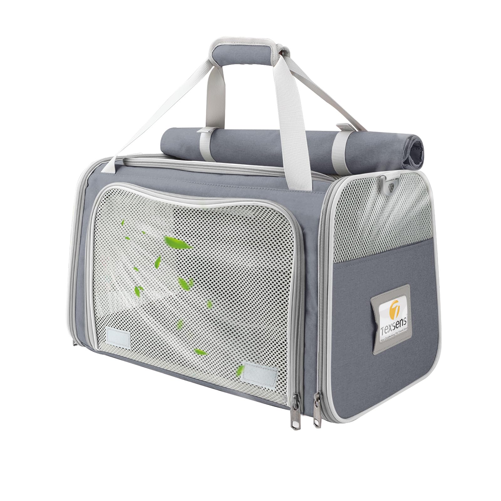 Texsens Cat-Carrier-Large-Pet-Carrier, Soft Cat Carrier for 2 Cats, Pet Carrier for Cat, Collapsible Cat Bag for Home Outdoor Travel, Airline Approved, Privacy Protection (Grey)