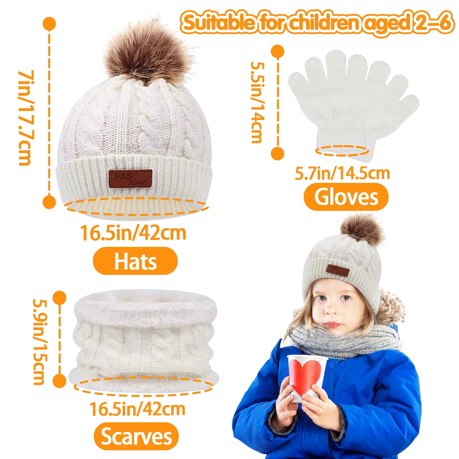 3 en 1 niños gorro de invierno bufanda guantes Set