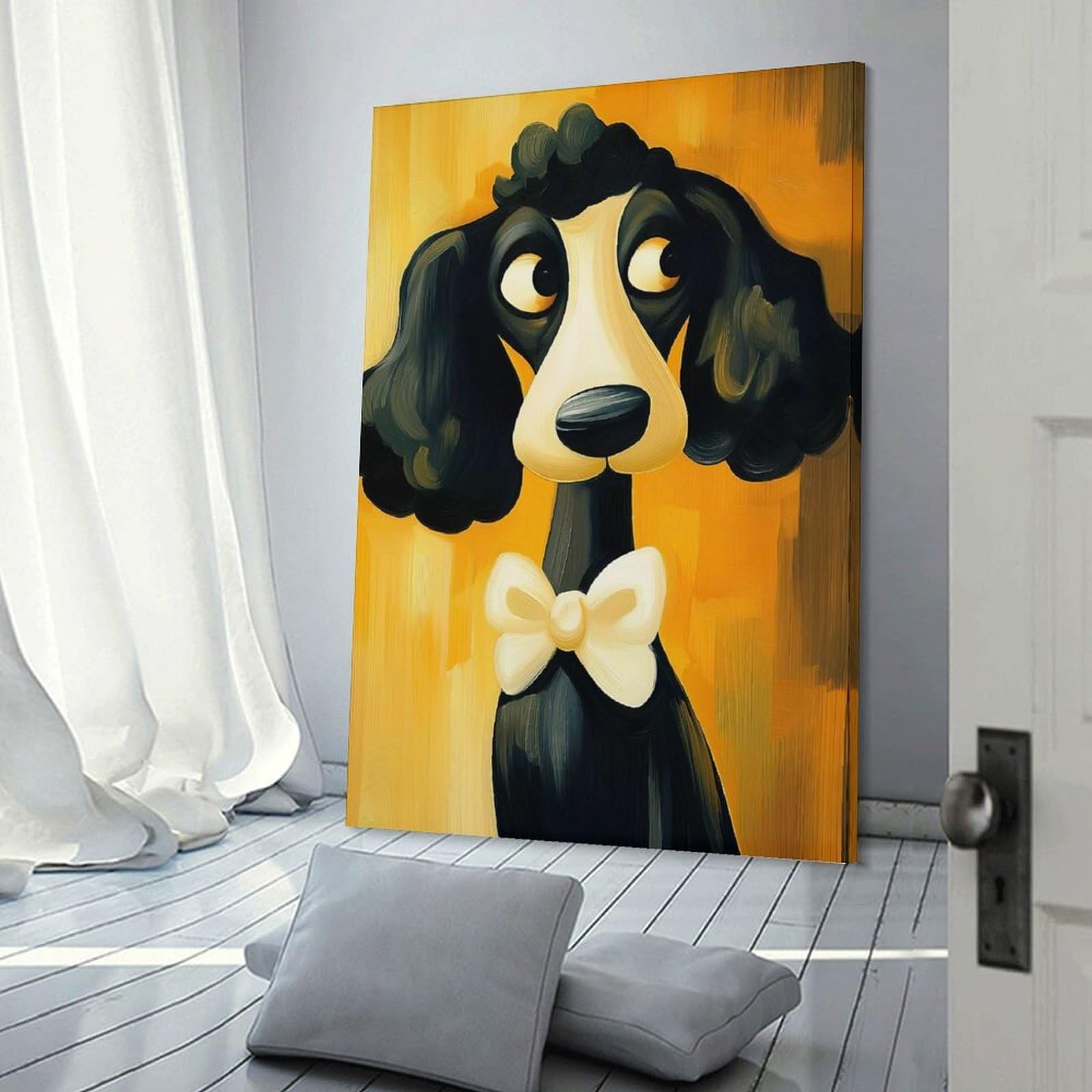 Junmoney Poodle with Bow Tie Wall Picture Print 24x36inch(60x90cm), for Corridors, Hallways Or Apartment Entries, Decorative Canvas Styling for Entry Areas