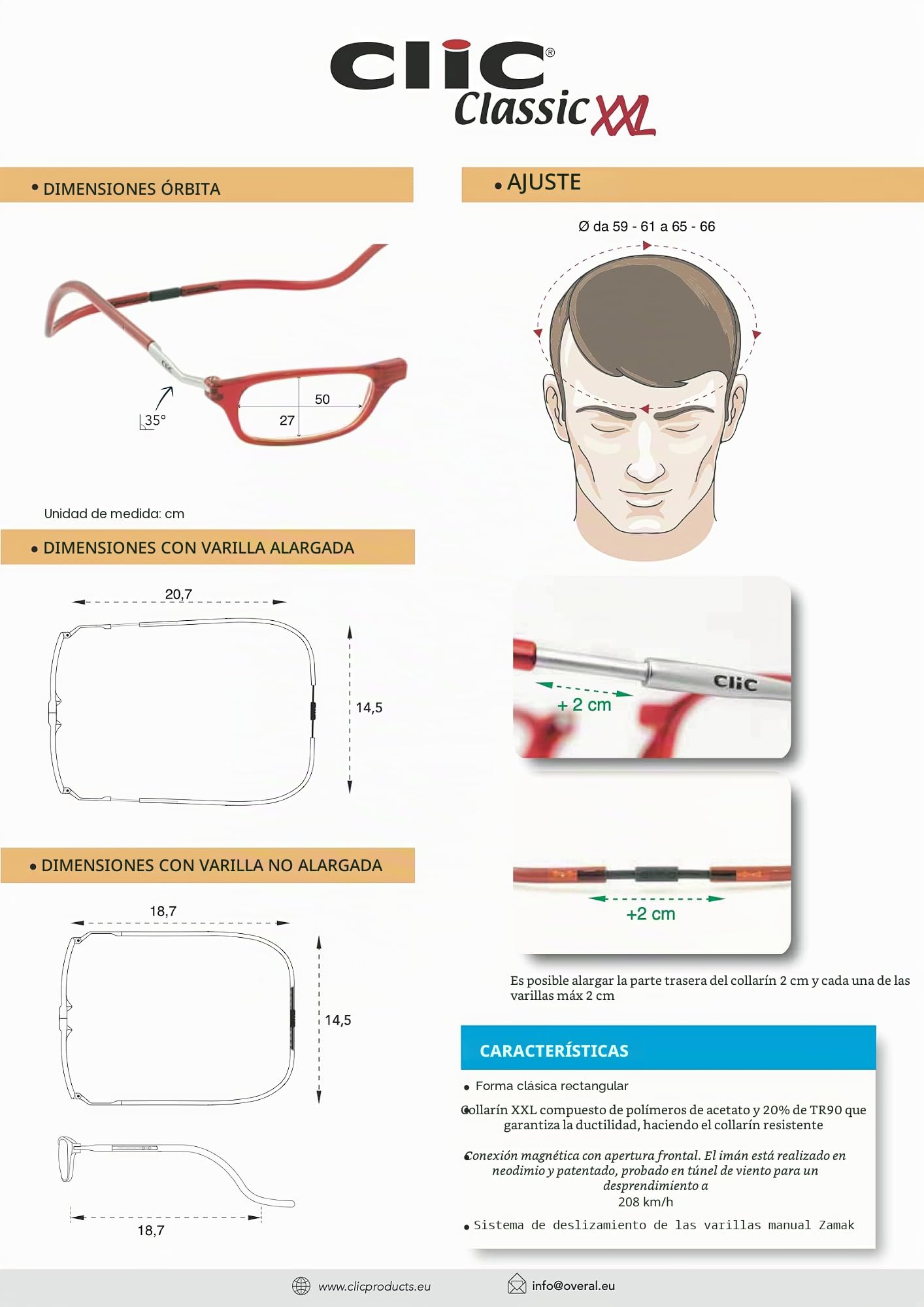 CliC Eyewear Gafas de lectura para hombre XXL | Gafas de lectura con imán | Gafas de lectura en policarbonato | Gafas de presbicia flexibles
