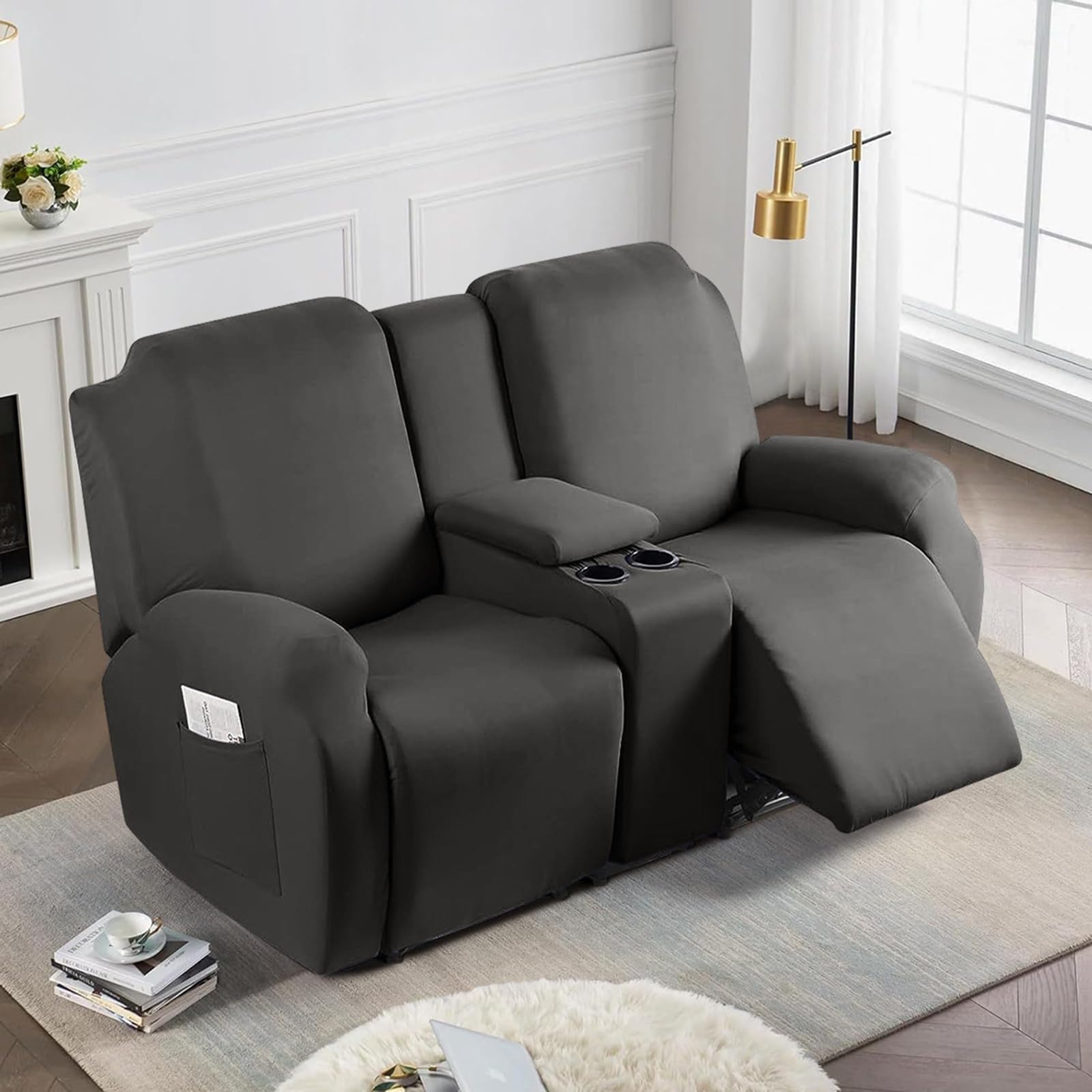 Funda para sillón relax doble gris oscuro para tardes de cine en casa