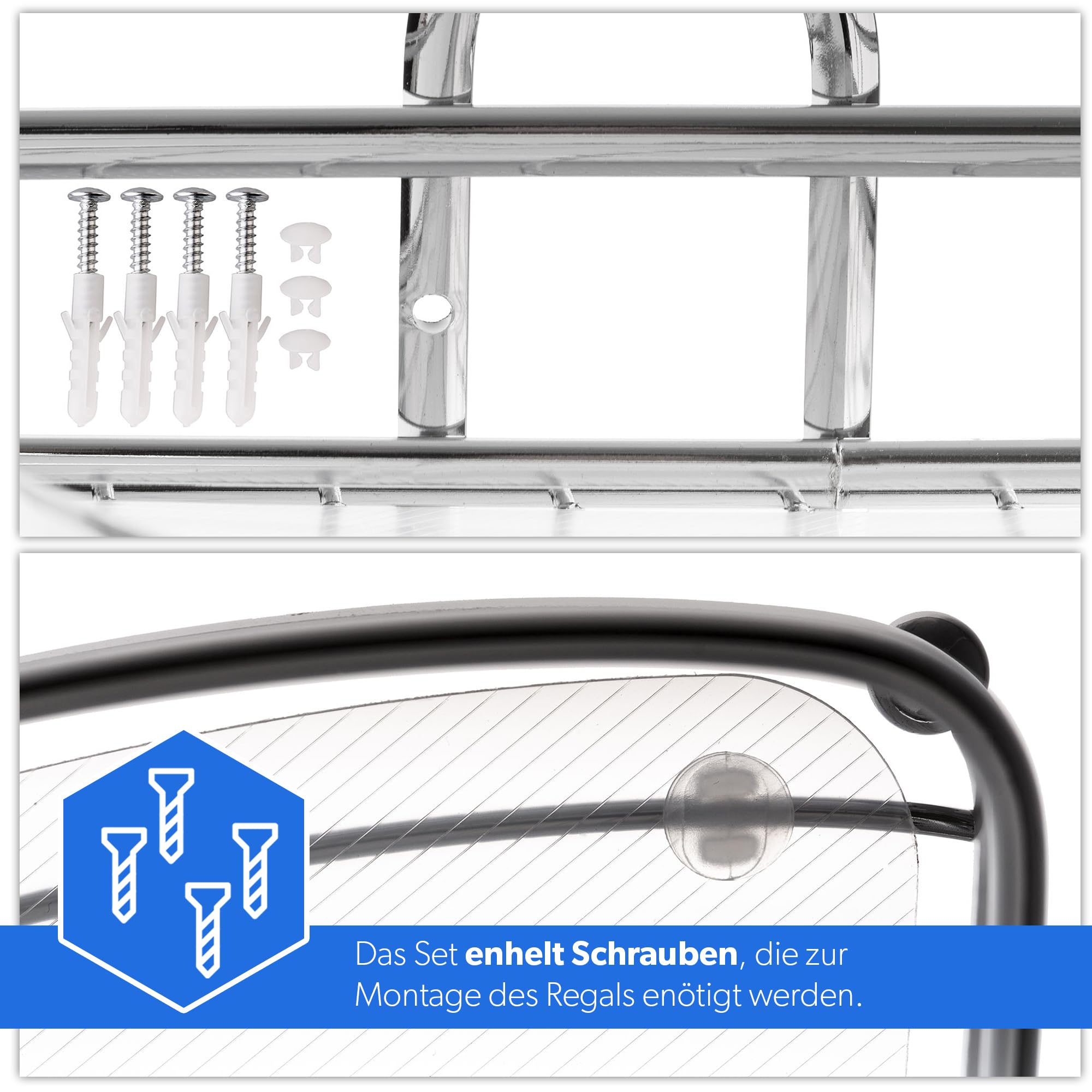 KADAX Duschablage Ecke, Badezimmer Organizer, Eckregal, Badregal, Duschregal, Duschgel und Shampoo Halterung für Dusche, Duschkorb (Silber, 3 Etagen)