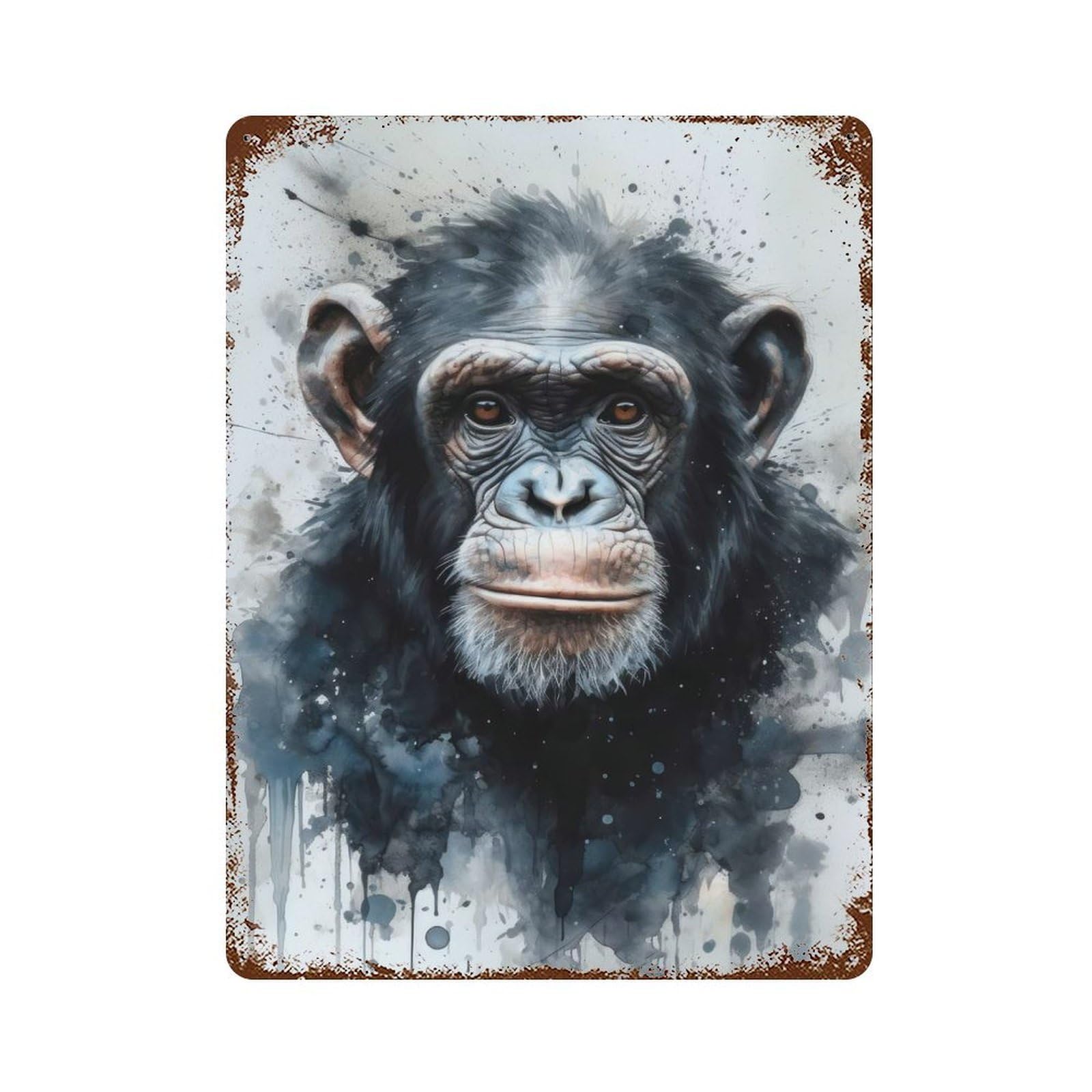 Rust Effect Chimpanzee Ape Artistry Distressed Metal Wall Sign 15.7"x11.8", Decorative Metal Wall Art for Living Room, Hallway And Home Decor