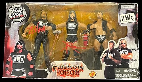 Kevin Nash & X-Pac Signed WWE Jakks Federation Poison NWO Scott Hall Figure COA - Autographed Wrestling Cards
