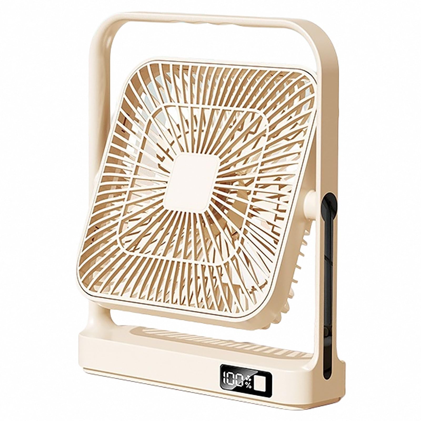 Ventilatore da tavolo oscillante portatile, USB, con 5 velocità, funzionamento a batteria, raffreddamento esterno, ultra silenzioso, per ufficio e dormitorio (beige)