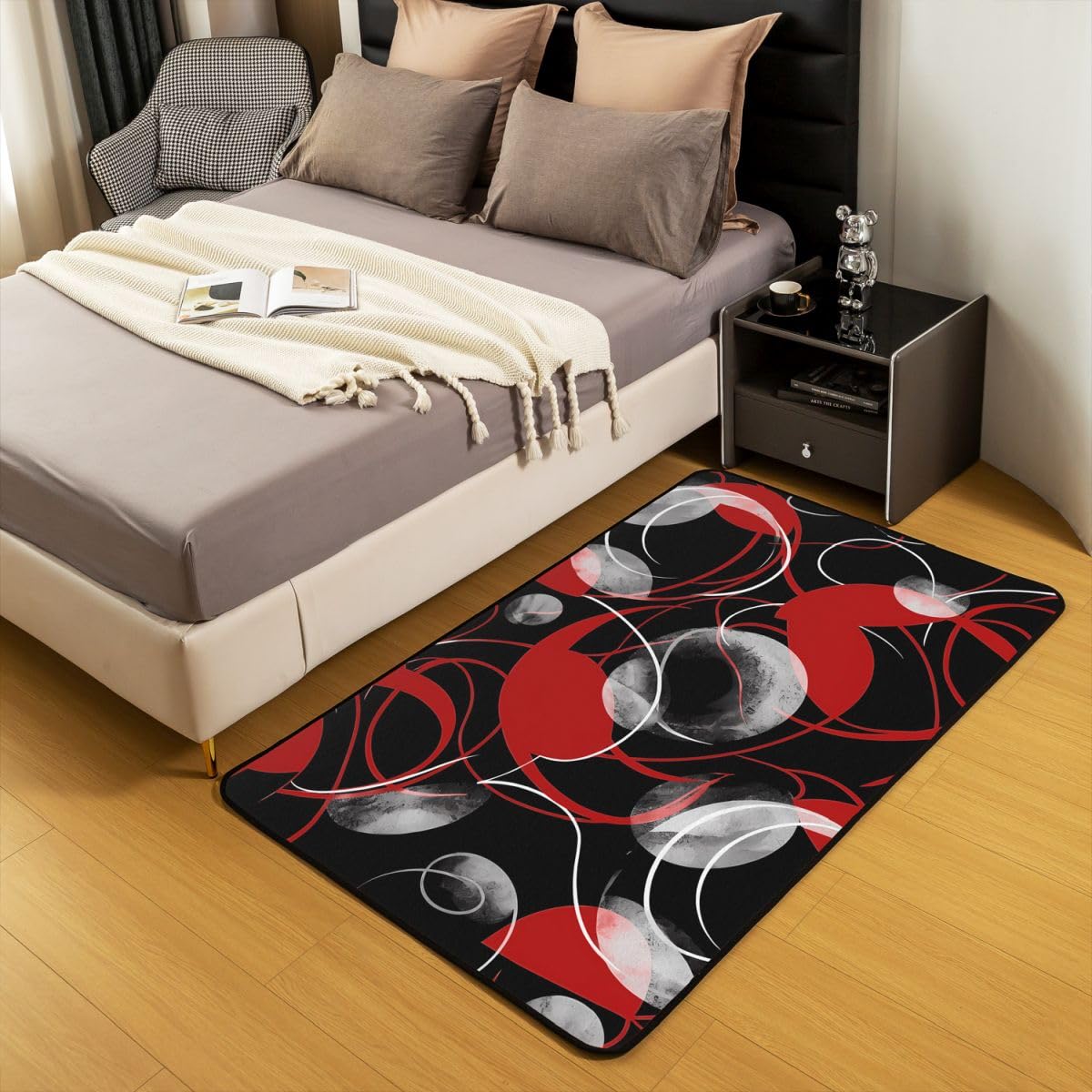 Loussiesd Tapis de Salon 100x150cm Rouge Noir Tapis Chambre Résumé Art Modernee Moderne,Doux,Lavable Géométrique Idéal pour Salon et Chambre Antidérapant