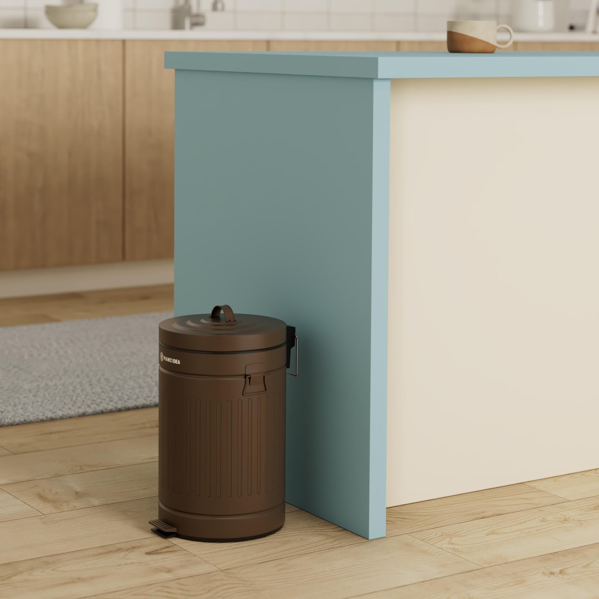 PAWZIDEA Dog Poop Trash Can for Outdoors, 3.1 Gallon Outdoor Trash Can with Lid, Odor Free Dog Waste Station, Cat/Pet Waste Container Step Trash Can for Patio, 7.8 inches Activated Carbon Filter, 12-Liter