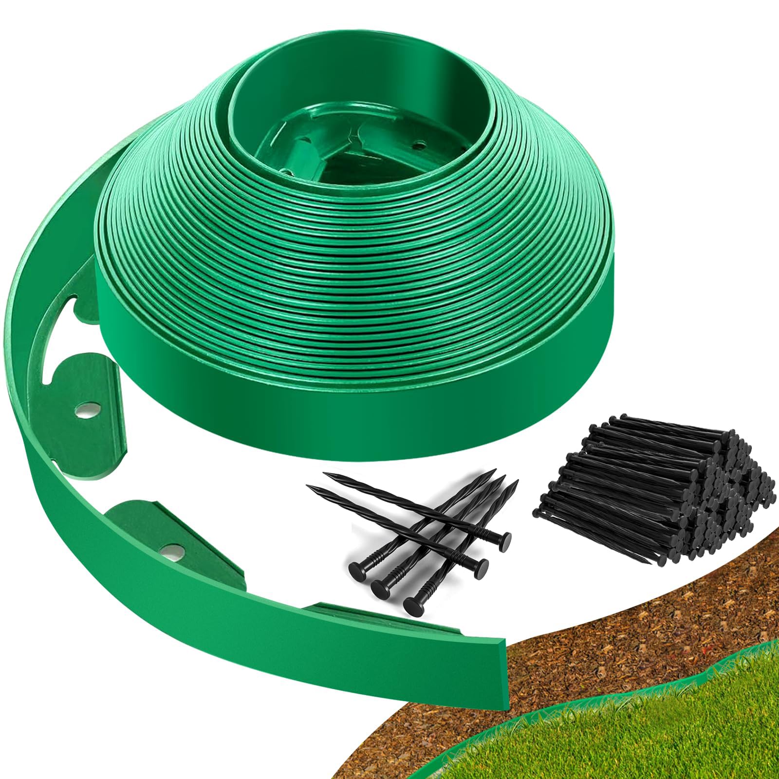 Borde de Paisaje de 6 cm de Altura x 10 M con 30 estacas de Anclaje, Kit de Bordes de Borde de jardín, Borde de plástico Flexible para jardín, macizos de Flores, césped, Patio, pavimentadora — view 9