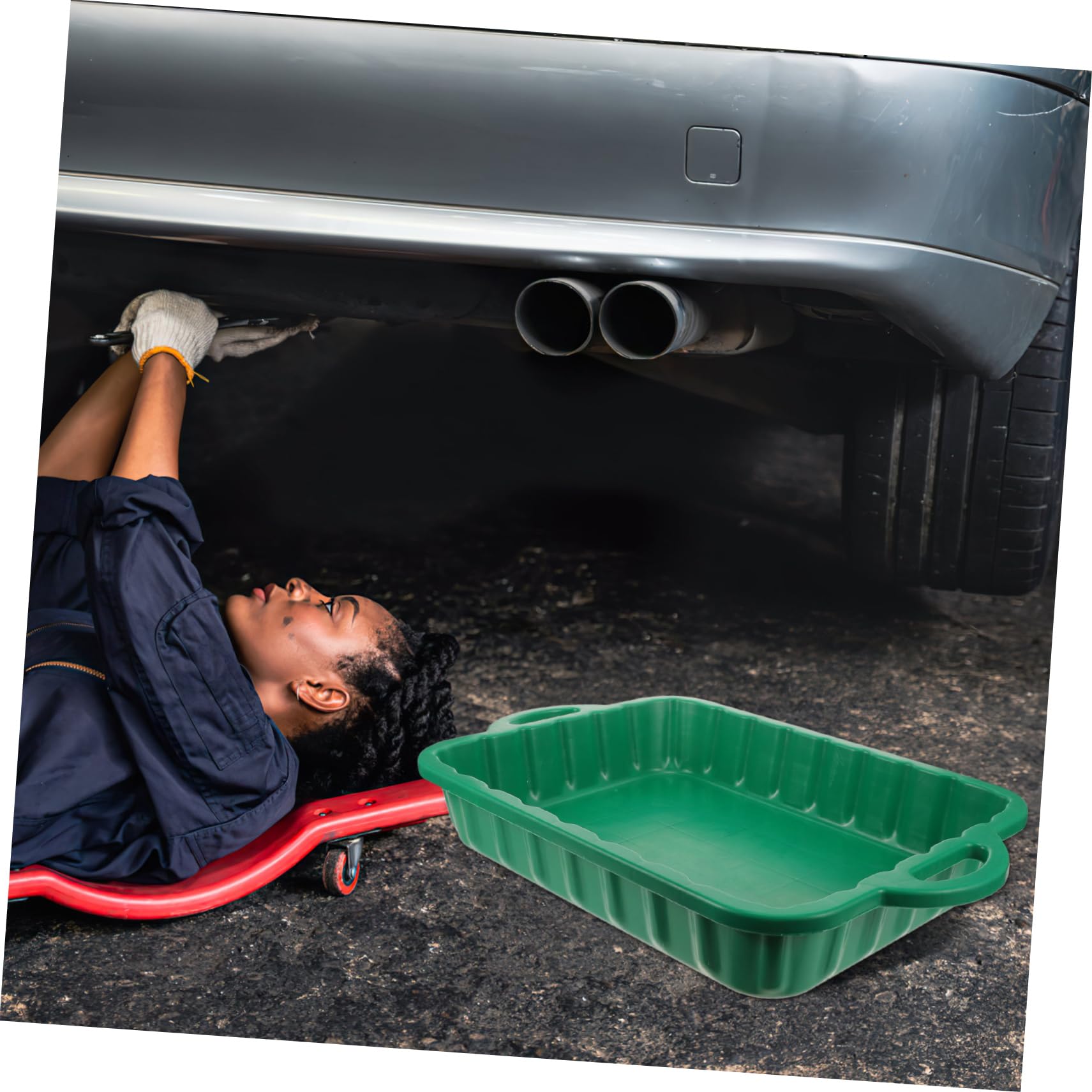 Bac de Vidange D'huile Moteur Vert en Plastique Épais pour Réparation Auto
