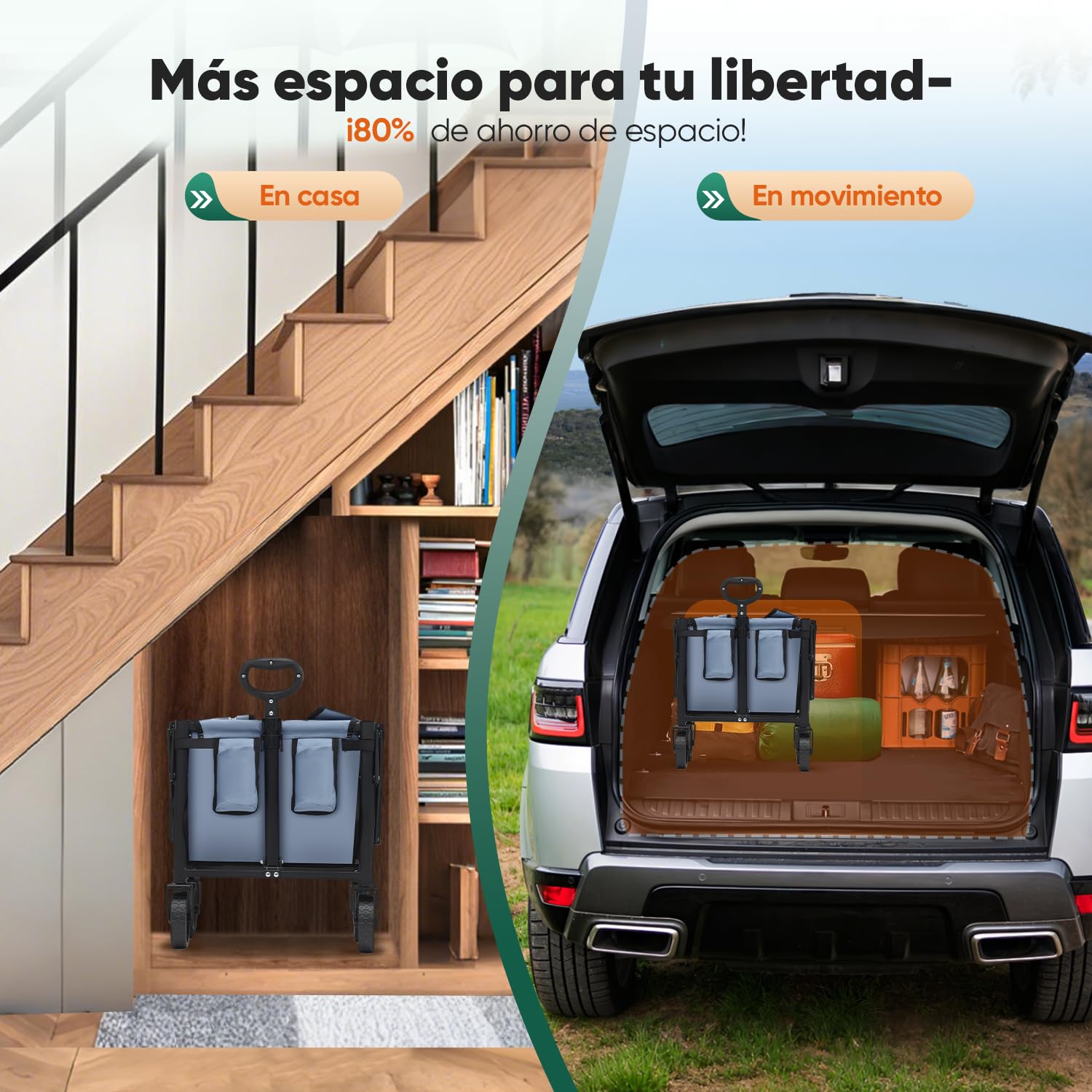 Sekey Carro Plegable 60L Carga/80KG Capacidad, Carrito Playa y Mango Ajustable，Compacto Ligero para Supermercado/Acampada Mini 4029, Azul