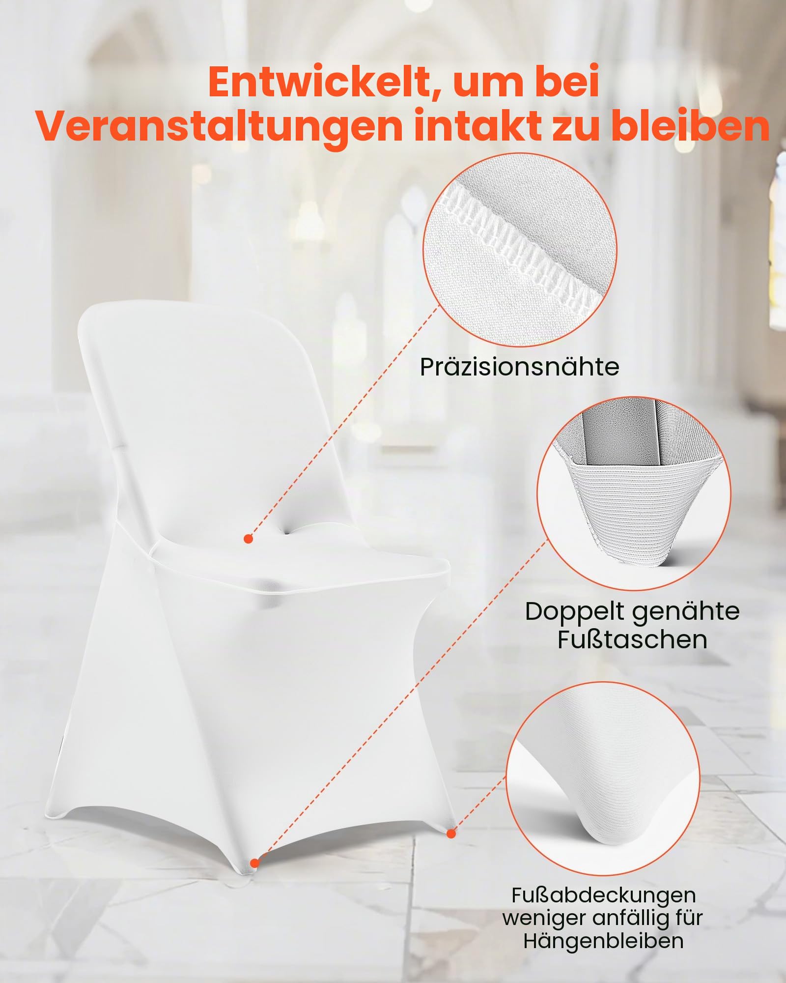 VEVOR Stuhlhussen Stuhlbezug 30 STK. waschbarer & Abnehmbarer Stuhlüberzug aus Polyester-Spandex für Hochzeitsfeiern Esszimmerbankette Restaurant, passend für Stühle (46 x 50 x 86 cm) Weiß
