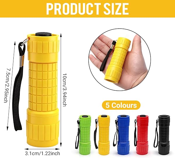 Dongcill Mini torcia a LED, 5 pezzi, con cordino e impugnatura in gomma, mini torcia LED super luminosa, impermeabile, per casa, auto, lavoro all'aperto, viaggi, campeggio - 2