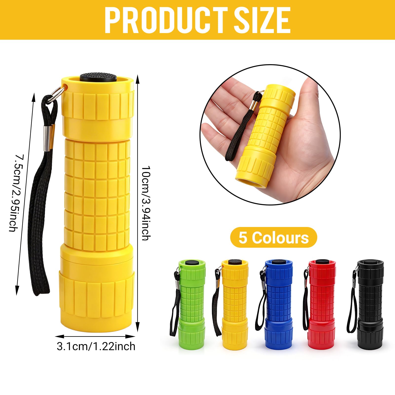Dongcill Mini torcia a LED, 5 pezzi, con cordino e impugnatura in gomma, mini torcia LED super luminosa, impermeabile, per casa, auto, lavoro all'aperto, viaggi, campeggio - 2