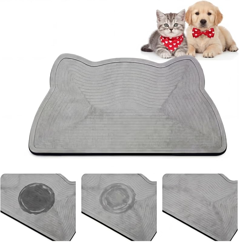 Tapete Absorvente de Diatomita para Comedouro de Gatos e Cães Fiwochic, Cinza-escuro