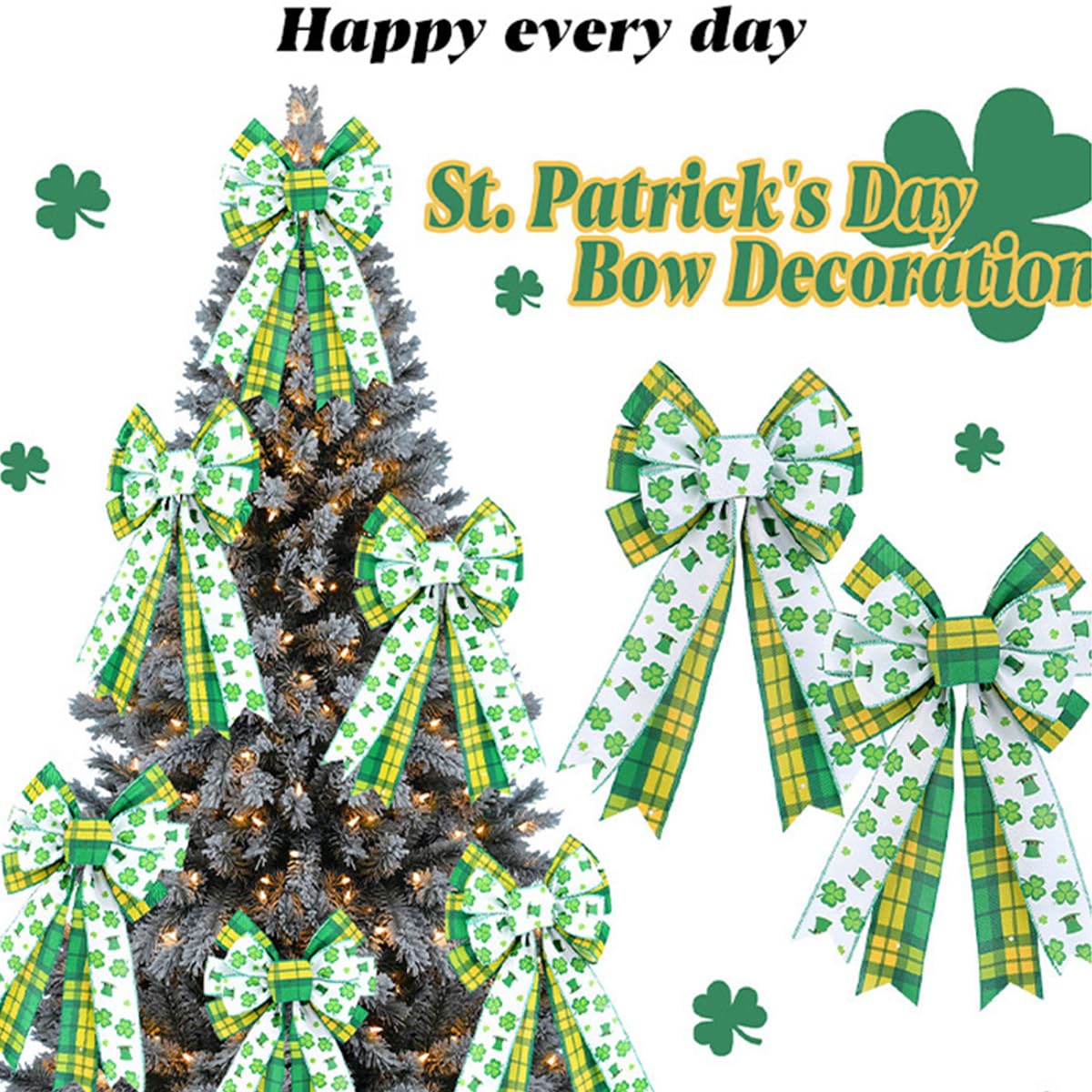 2 Pack St. Patricks Day Shamrock Bows for Door Frame Fireplace Tree Decorations - YEFIUO Clover Bows & Ribbons Decorative 8.66