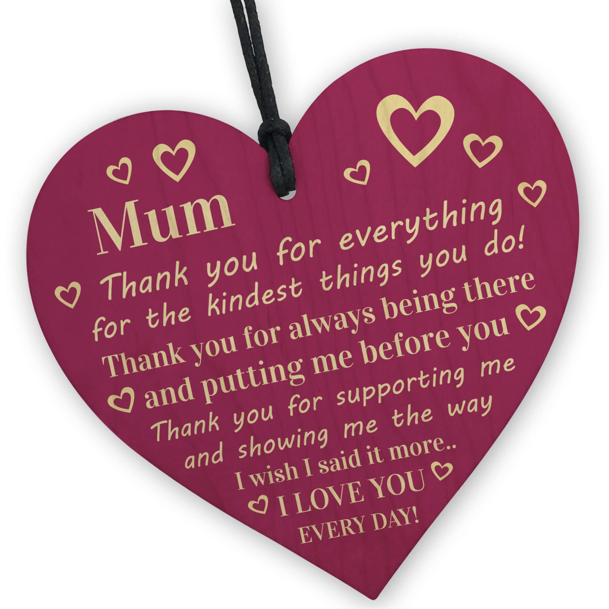 Red Ocean THANK YOU Gift For Mum Mummy Birthday Mothers Day Gift Shabby Chic Wood Heart Mum Gift From Daughter Son Mother And Daughter Plaque