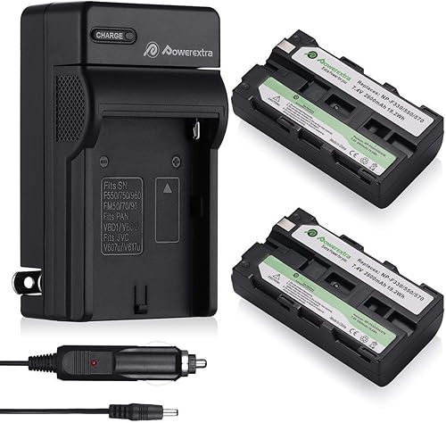 Powerextra Paquete de 2 baterías y cargador de repuesto NP-F550 compatibles con NP-F330 NP-F530 NP-F570 y CCD-RV100 CCD-RV200 SC5 TR917 cámara