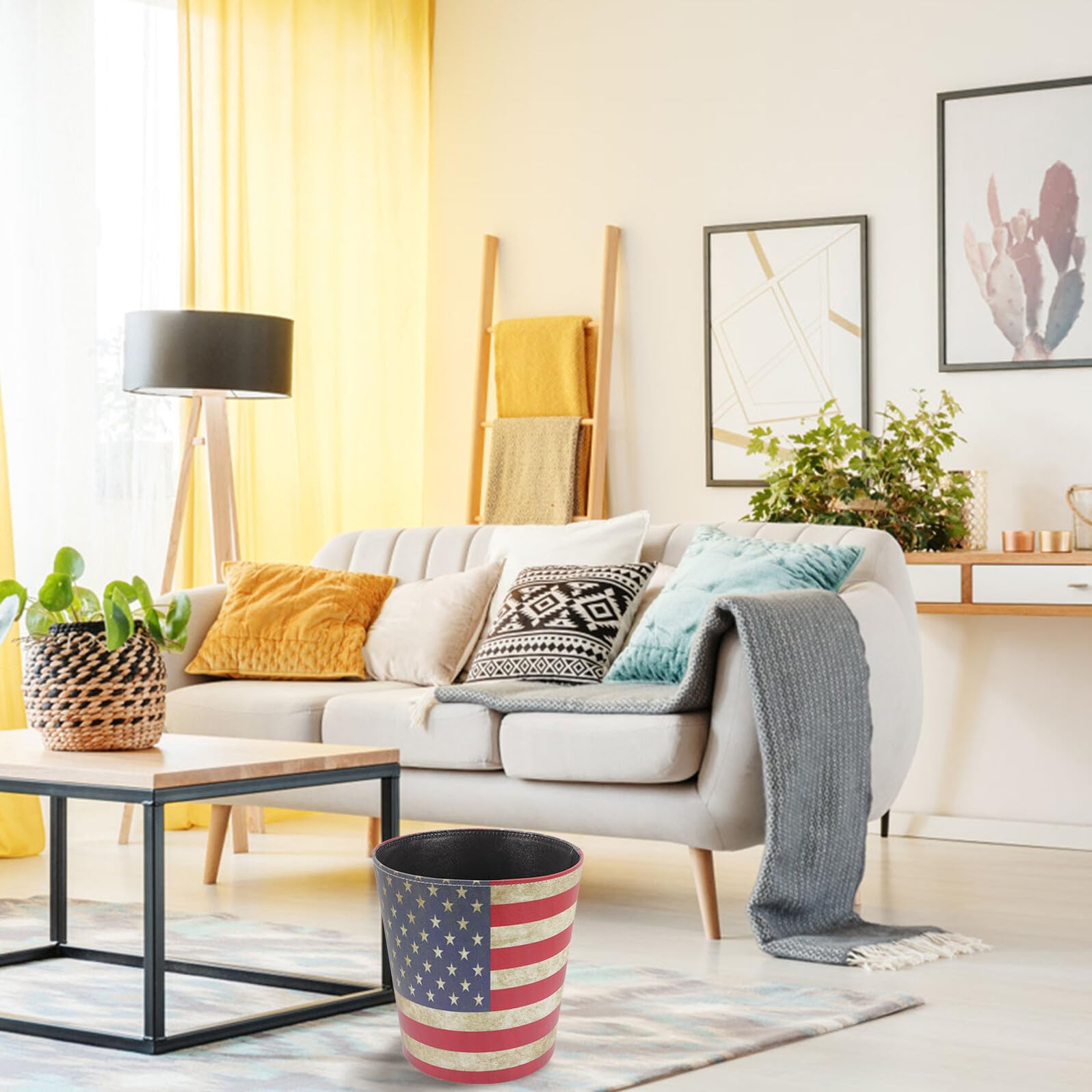 Cestino per Rifiuti in Stile Europeo Retrò in Pu senza Coperchio, Contenitore Creativo per Rifiuti da Ufficio e Casa, Secchio Carta Straccia Lavabile e Riutilizzabile, Design