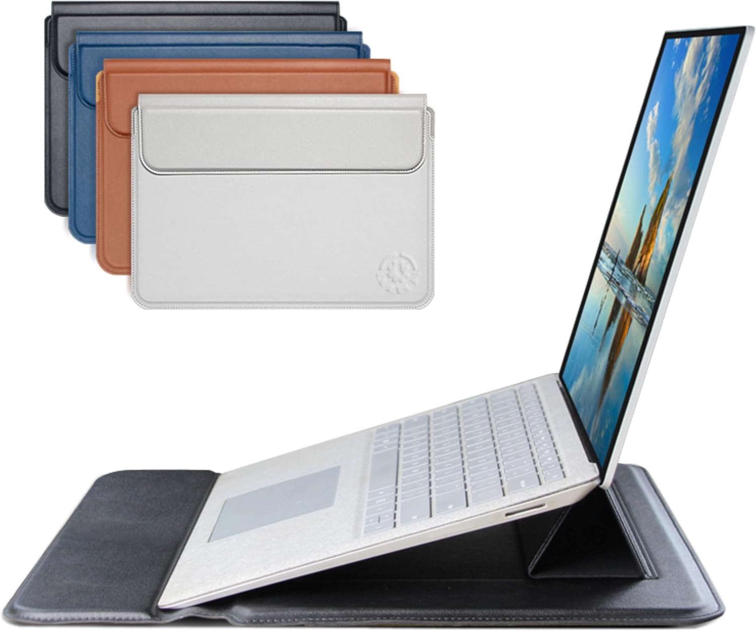 Color Silver Slim Laptop Sleeve PU Leather Case Water Shock Proof 14-15.6” Magnetic Closure Adjustable Stand Mouse Pad Lightweight Thin Fit Portable Notebook Lenovo 14 inspiron 15" NOT for 11-13.3"