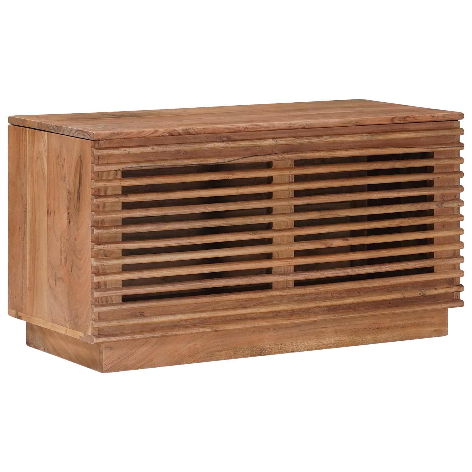 Aufbewahrungsbox Akazienholz Natur 85x40x46 cm | Massivholz und Holzwerkstoff, offenes Design, für Zeitschriften und Decken, 1 Stück